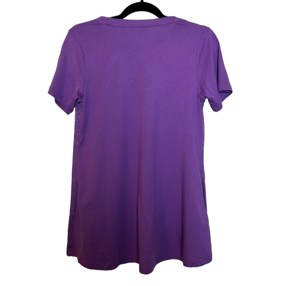 LOGO by Lori Goldstein Purple Short Sleeve High Low Lace Accent Top Sz.XS - Picture 5 of 16